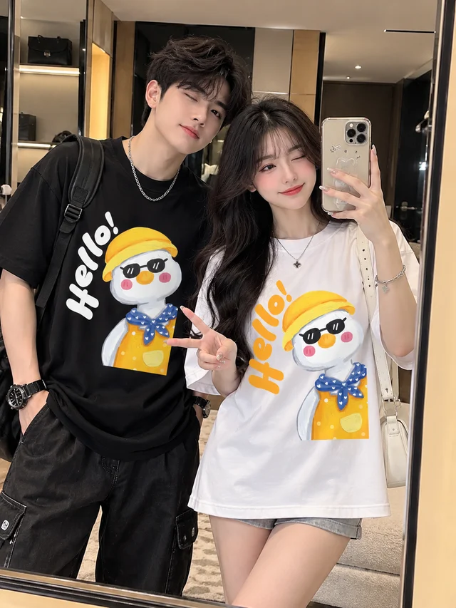 Áo Thun Cotton Oversize Vịt Hello Cute Graphic Form Rộng Unisex | TTP FASHION