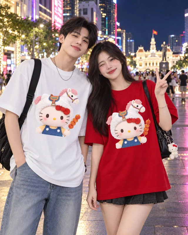 Áo Thun Cotton Oversize Mèo Đội Mũ Ngựa Cute Graphic Form Rộng Unisex | TTP FASHION