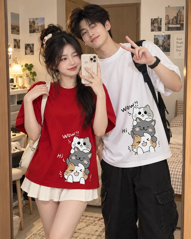 Áo Thun Cotton Oversize Mèo Hi Wow Cute Graphic Form Rộng Unisex | TTP FASHION