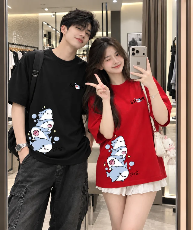Áo Thun Cotton Oversize Cá Mập Cute Shark Graphic Form Rộng Unisex | TTP FASHION