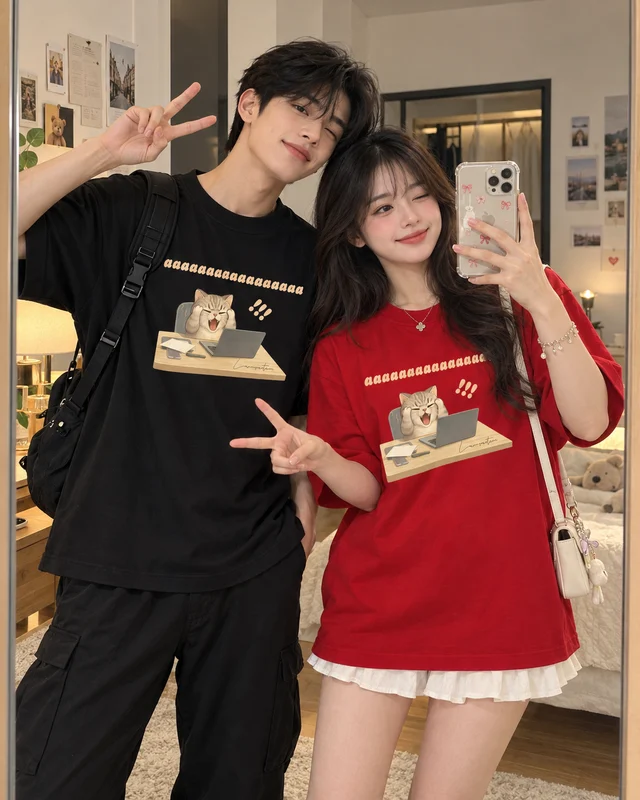 Áo Thun Cotton Oversize Mèo Văn Phòng Cute Graphic Form Rộng Unisex | TTP FASHION