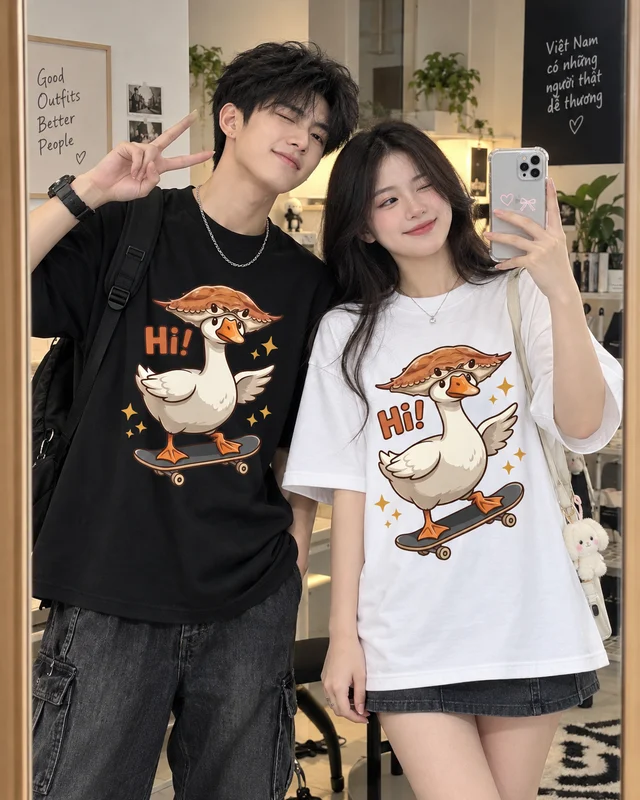 Áo Thun Cotton Oversize Vịt Trượt Ván Cute Graphic Form Rộng Unisex | TTP FASHION