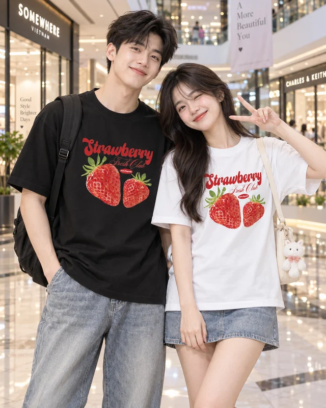 Áo Thun Cotton Oversize Strawberry Fresh Club Graphic Form Rộng Unisex | TTP FASHION