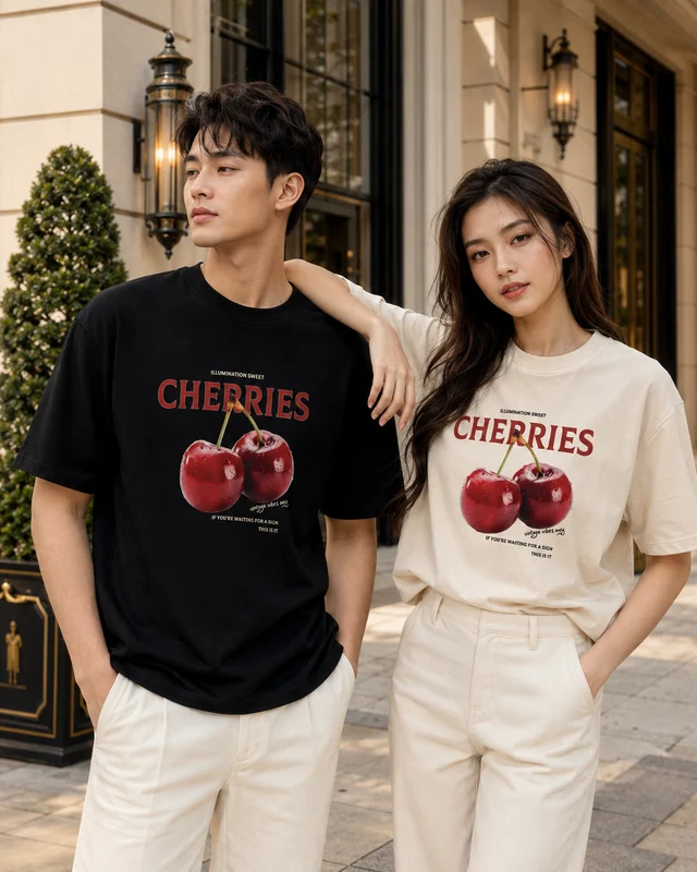 Áo Thun Cotton Oversize Cherries Graphic Form Rộng Unisex | TTP Fashion