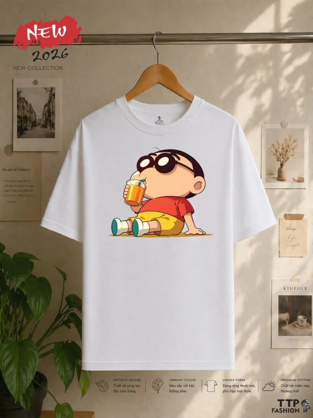 Áo Thun Cotton Oversize Shin Uống Nước Cartoon Graphic Form Rộng Unisex | TTP FASHION