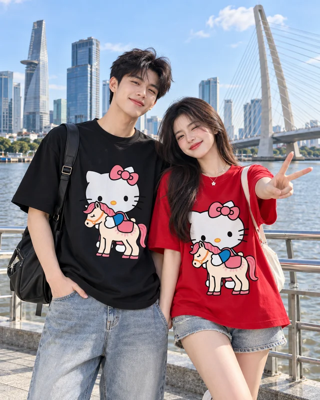 Áo Thun Cotton Oversize Mèo Cưỡi Ngựa Cute Graphic Form Rộng Unisex | TTP FASHION
