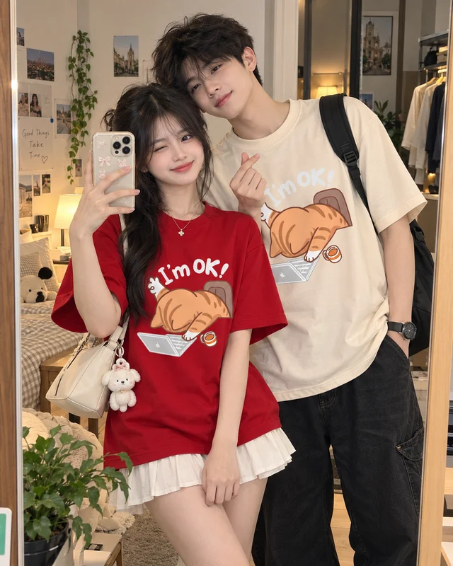 Áo Thun Cotton Oversize Mèo I'm OK Laptop Cute Graphic Form Rộng Unisex | TTP FASHION