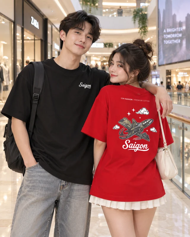 Áo Thun Cotton Oversize Saigon Airplane Graphic Form Rộng Unisex | TTP FASHION
